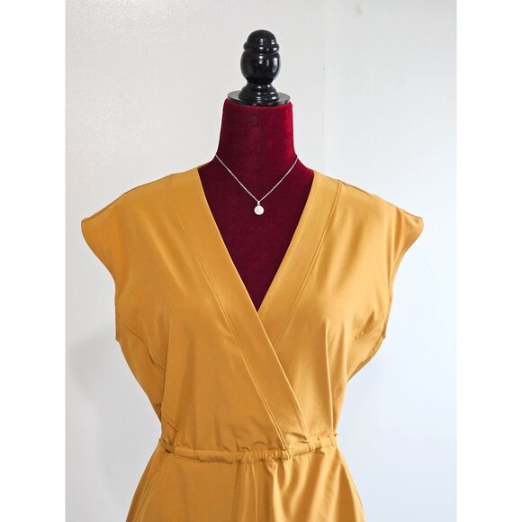Athleta Women Marlow Drawstring V-Neck Short Sleeve Romper Tuscan Gold Sz S 2339 - Picture 7 of 13